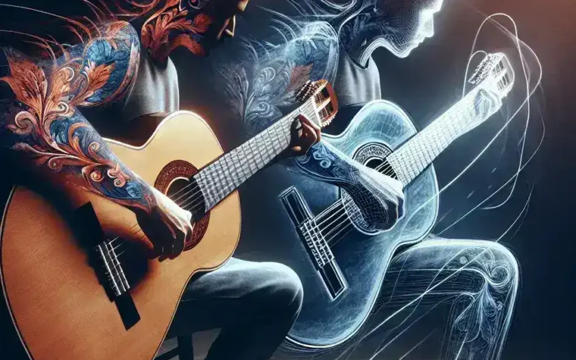 "Close-up of Yamaha's TAG3 C Guitar showcasing its elegant design and features, highlighting the instrument's ability to empower musicians to play alongside themselves."