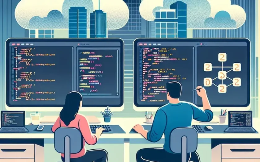 "Developer collaborating on cloud-native architecture using modern tools and patterns to enhance workflows and efficiency."