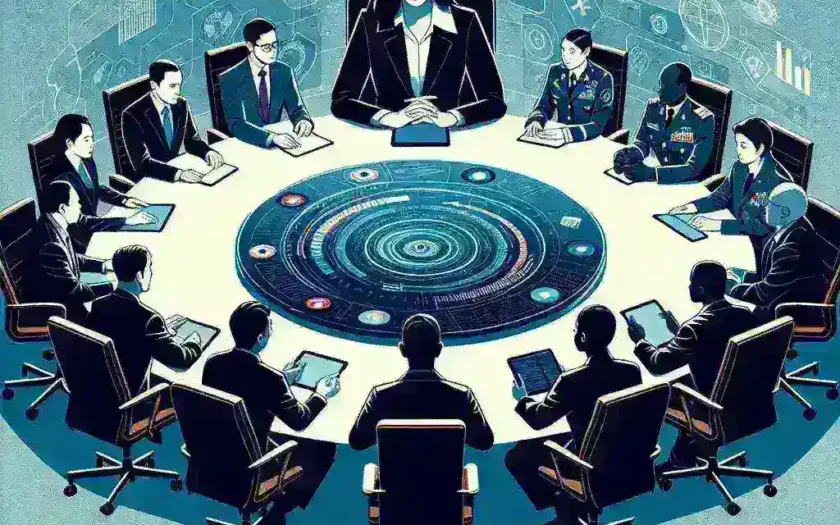 "US Government Task Force on Synthetic Media addressing national security challenges, featuring officials discussing policy implications and technological advancements."